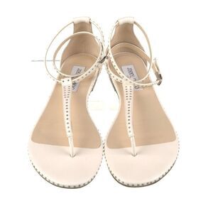 Jimmy Choo Afia Studded Ankle Strap White Leather Flat Sandal Sz-41/11